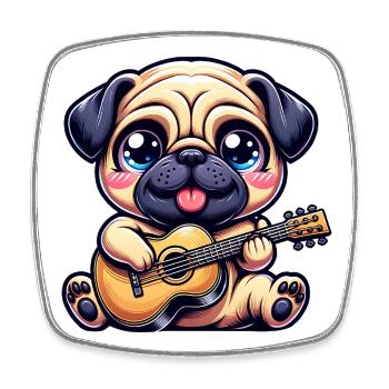 Mops Mit Gitarre Süßer Musikliebhaber - Viereckiger Kühlschrankmagnet - Weiß - Vorne