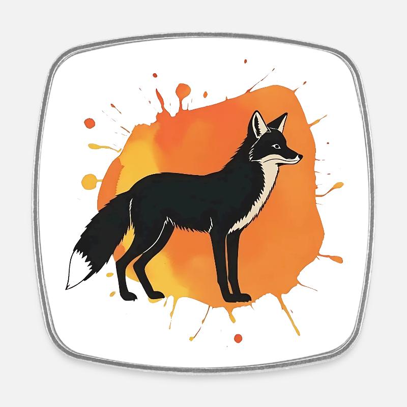 Falcon Dog Silhouette with Orange Background - Square fridge magnet - white