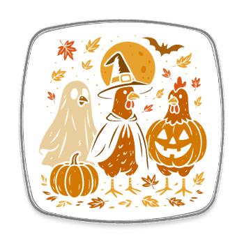 Halloween Hühner mit Kürbissen und Hüten - Viereckiger Kühlschrankmagnet - Weiß - Vorne