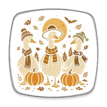 Herbst Gänse mit Kürbissen und Mützen - Viereckiger Kühlschrankmagnet - Weiß - Vorne