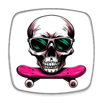Totenköpfe Skateboard / Skater Totenkopf - Viereckiger Kühlschrankmagnet - Weiß - Vorne