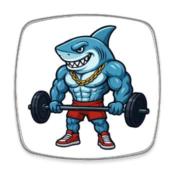 Hai Muskeln Comic Bodybuilder - Viereckiger Kühlschrankmagnet - Weiß - Vorne