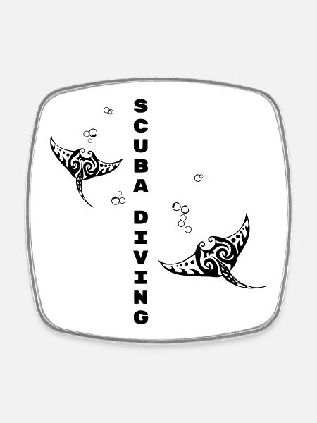 Scuba Diving – Tribal Manta Ray Design - Square fridge magnet - white