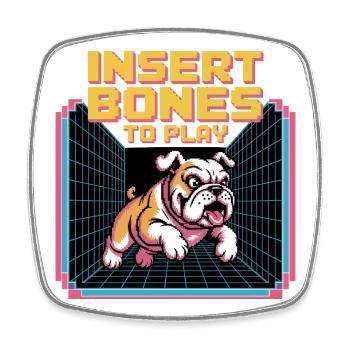 Retro Bulldog Gamer Insert Bones - Viereckiger Kühlschrankmagnet - Weiß - Vorne
