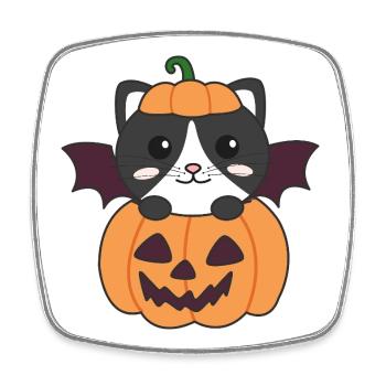 Costume de chauve-souris citrouille d'Halloween pour chat - Magnet carré - blanc - Devant