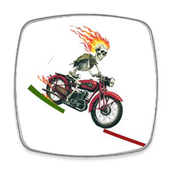 Skeleton in Motorcycle Flaming Italian Flag - Square fridge magnet - white - Front