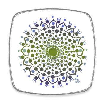 Mandala de fleurs en bleu et vert - Magnet carré - blanc - Devant
