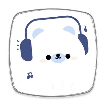 Kawaii Bär mit Kopfhörern - Viereckiger Kühlschrankmagnet - Weiß - Vorne