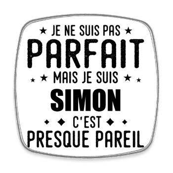 Simon: authentisch, unvollkommen, oben, perfekt - Viereckiger Kühlschrankmagnet - Weiß - Vorne