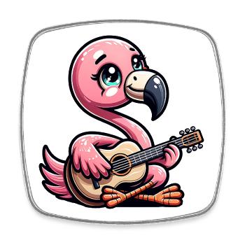 Niedlicher Flamingo Spielt Akustikgitarre - Viereckiger Kühlschrankmagnet - Weiß - Vorne