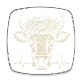 Alpine cow with heartbeat & flower wreath - Square fridge magnet - white - Front
