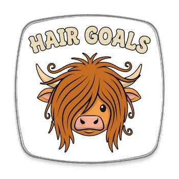 Objectifs capillaires – Motif vache Highland amusant - Magnet carré - blanc - Devant