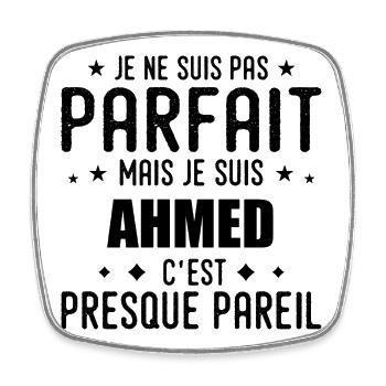 Ahmed : authentique, imparfait, top, perfection - Magnet carré - blanc - Devant