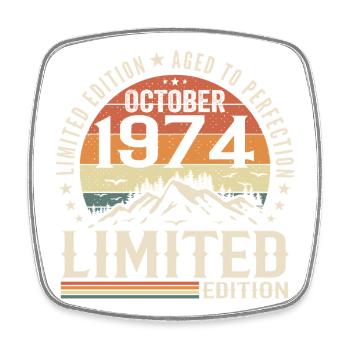 Né en octobre 1974 - cadeau millésime Octobre 1974 - Magnet carré - blanc - Devant
