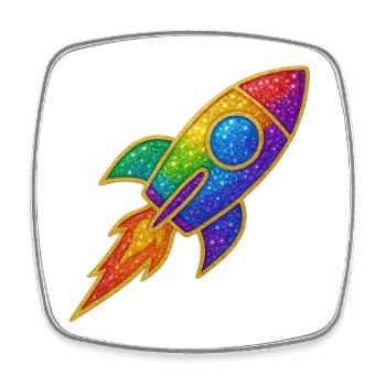 Motif de fusée arc-en-ciel à paillettes - Magnet carré - blanc - Devant