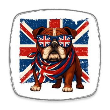 British Bulldog with Union Jack Sunglasses - Square fridge magnet - white - Front