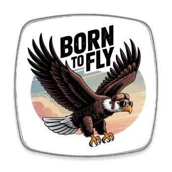 Vigilant Eagle with Sunglasses and Aviator Cap - Square fridge magnet - white - Front