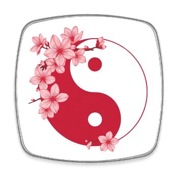 Yin-Yang avec des fleurs de cerisier dans des tons roses - Magnet carré - blanc - Devant