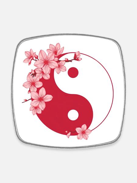 Yin-Yang avec des fleurs de cerisier dans des tons roses - Magnet carré - blanc