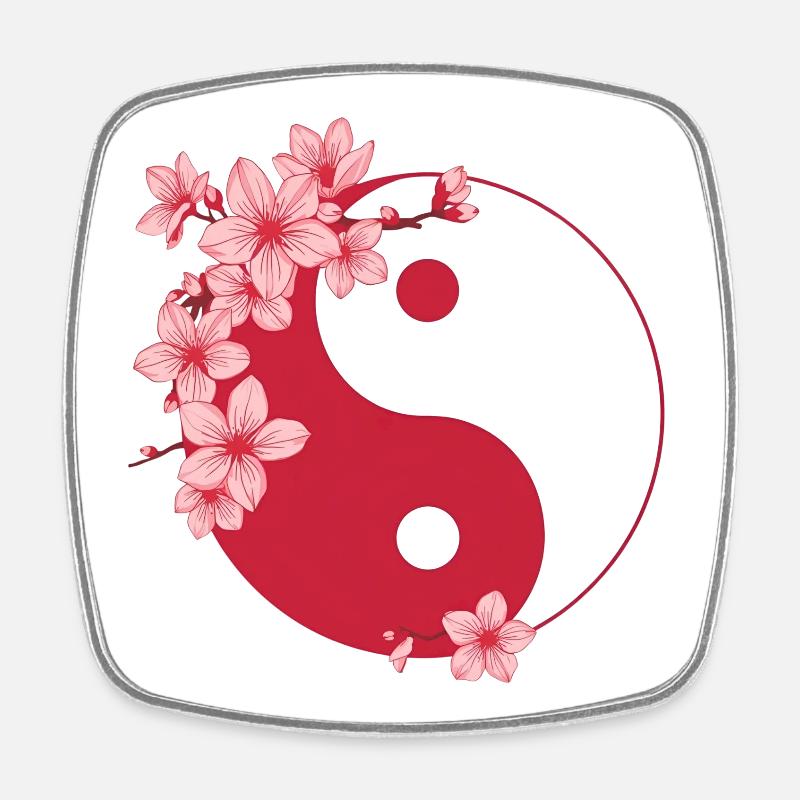 Yin-Yang avec des fleurs de cerisier dans des tons roses - Magnet carré - blanc