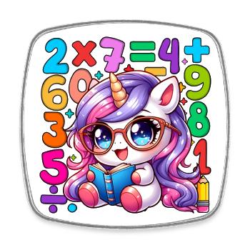 Conception d'apprentissage mathématique de licorne fantaisiste du jour des nombres - Magnet carré - blanc - Devant
