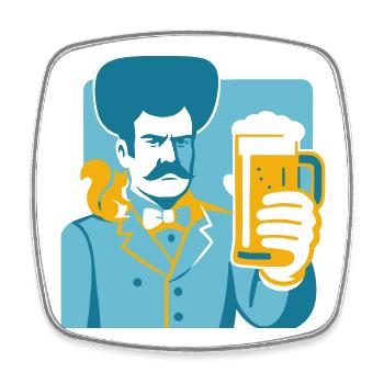 Retro hero with beer glass motif - Square fridge magnet - white - Front