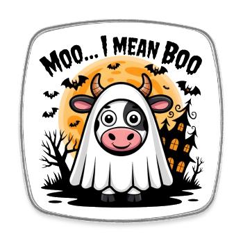 Vache en costume de fantôme "Moo... Je veux dire Boo" - Magnet carré - blanc - Devant