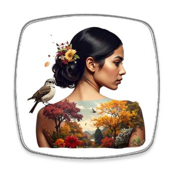 Herbstliche Naturblumen Damen T-Shirt - Viereckiger Kühlschrankmagnet - Weiß - Vorne