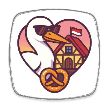 Alsace Cœur Cigogne & Bretzel – Fierté Alsacienne  - Magnet carré - blanc - Devant