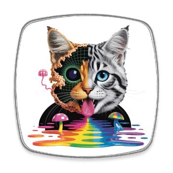 Surreal Cat Half-Glitch Design - Square fridge magnet - white - Front