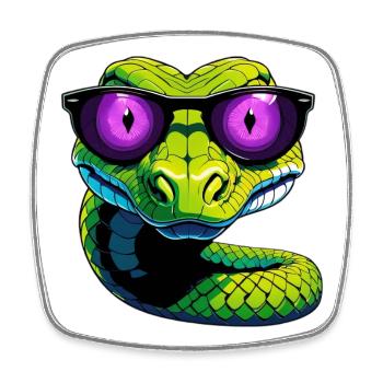 Serpent avec des lunettes de soleil violettes - Magnet carré - blanc - Devant
