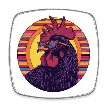 Stylish rooster silhouette with retro colors - Square fridge magnet - white - Front