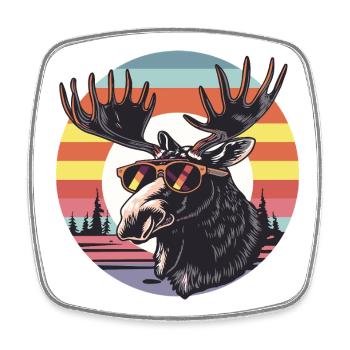 Retro Elch mit Sonnenbrille - Viereckiger Kühlschrankmagnet - Weiß - Vorne