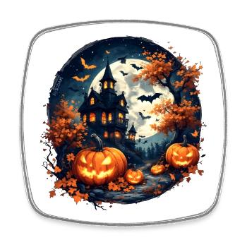 Halloween - Spukhaus & Kürbisse - Viereckiger Kühlschrankmagnet - Weiß - Vorne