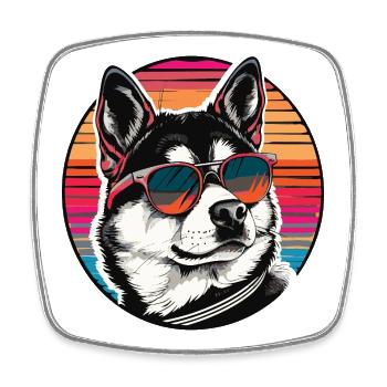 Cool Husky mit Sonnenbrille im Retro-Stil - Viereckiger Kühlschrankmagnet - Weiß - Vorne