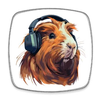 Guinea pig with headphones - Square fridge magnet - white - Front