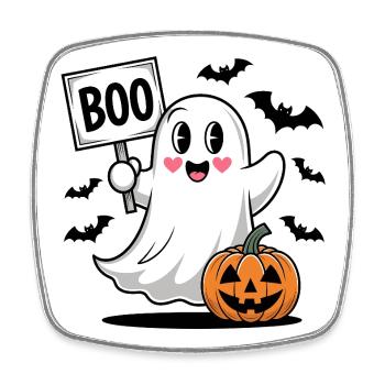 Halloween Boo Geist mit Kürbis - Viereckiger Kühlschrankmagnet - Weiß - Vorne
