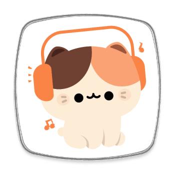 Kawaii Cat with Headphones Design - Square fridge magnet - white - Front