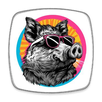 Cool wild boar with sunglasses - Square fridge magnet - white - Front