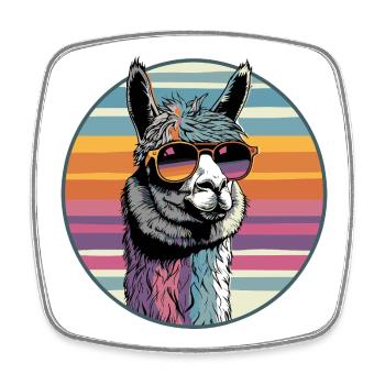 Llama with retro style sunglasses - Square fridge magnet - white - Front