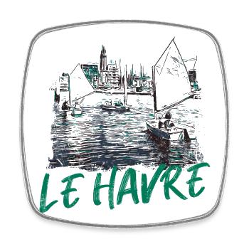 Le Havre scene maritime avec calligraphie - Magnet carré - blanc - Devant