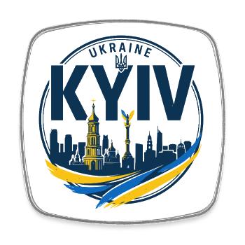 Ukrainisches Kiewer Skyline-Abzeichen - Viereckiger Kühlschrankmagnet - Weiß - Vorne