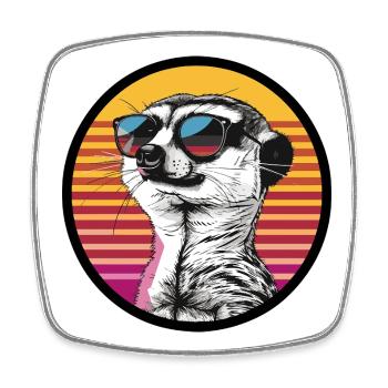 Wiesel in Retro Sonnenbrille - Viereckiger Kühlschrankmagnet - Weiß - Vorne