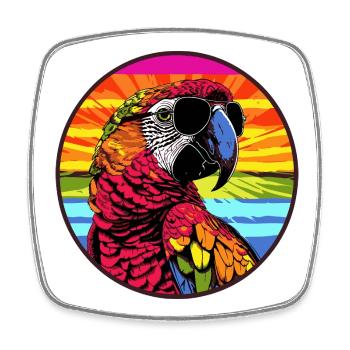 Perroquet coloré avec des lunettes de soleil - Magnet carré - blanc - Devant
