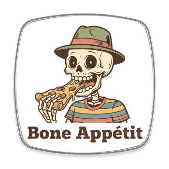 Bone Appétit Skeleton mange de la pizza - Magnet carré - blanc - Devant