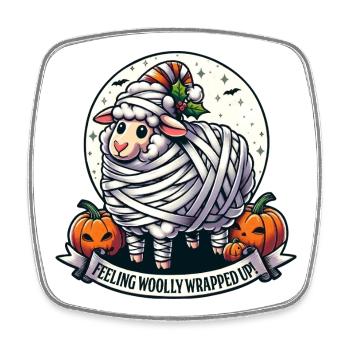 Halloween Mummy: Cute Sheep with Pumpkins - Square fridge magnet - white - Front