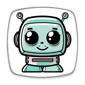 Cute retro robot with big eyes - Square fridge magnet - white - Front