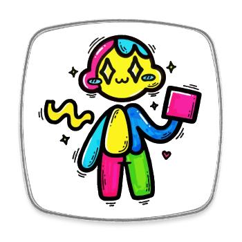 Colorful Doodle Robot With Block - Square fridge magnet - white - Front
