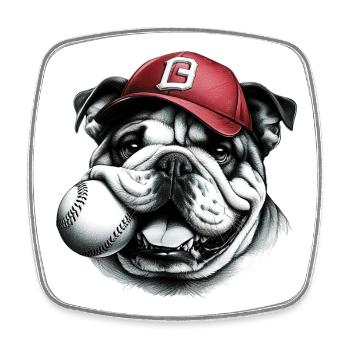English Bulldog Baseball Dog - Square fridge magnet - white - Front