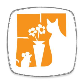 Halloween Katze Maus Blumen orange Fenster  - Viereckiger Kühlschrankmagnet - Weiß - Vorne